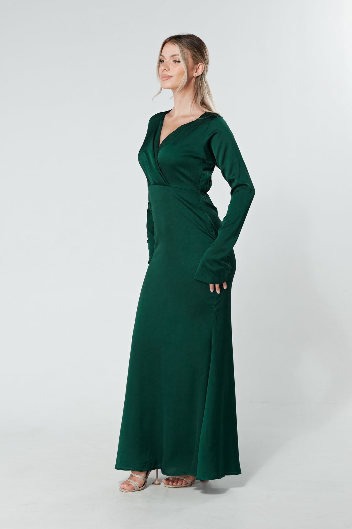 Alessandra Dark Green Satin-Feel Crepe Maxi Dress