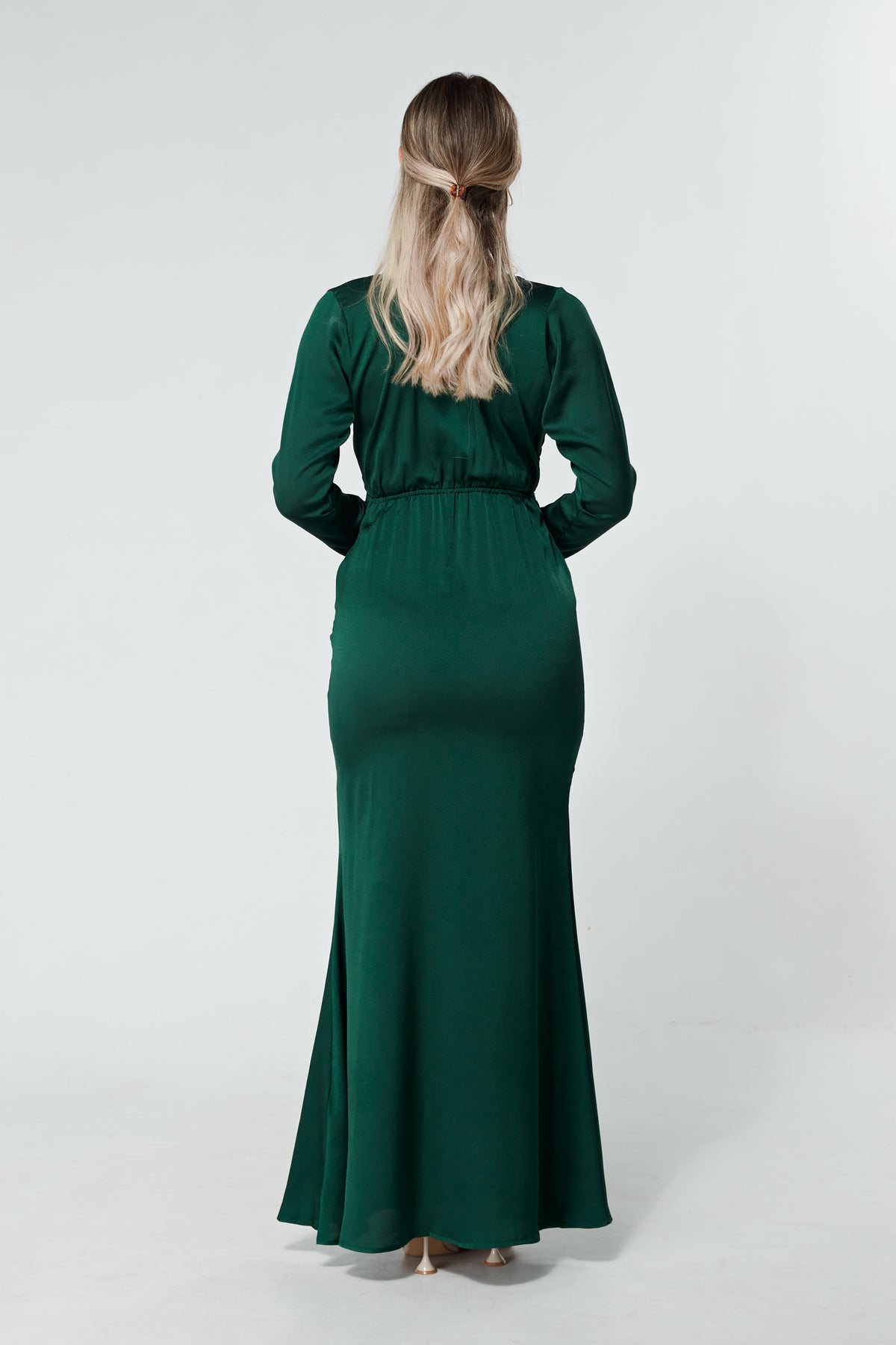 Alessandra Dark Green Satin-Feel Crepe Maxi Dress
