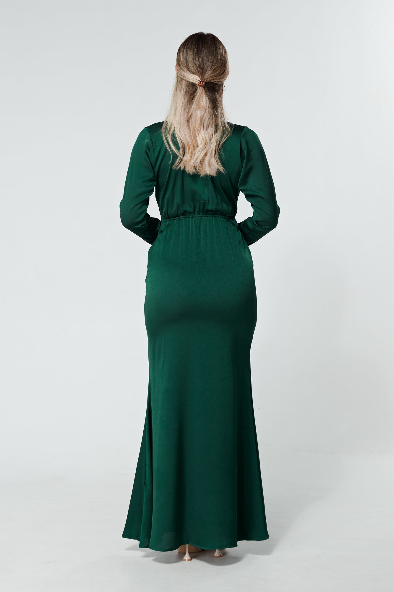 Alessandra Dark Green Satin-Feel Crepe Maxi Dress