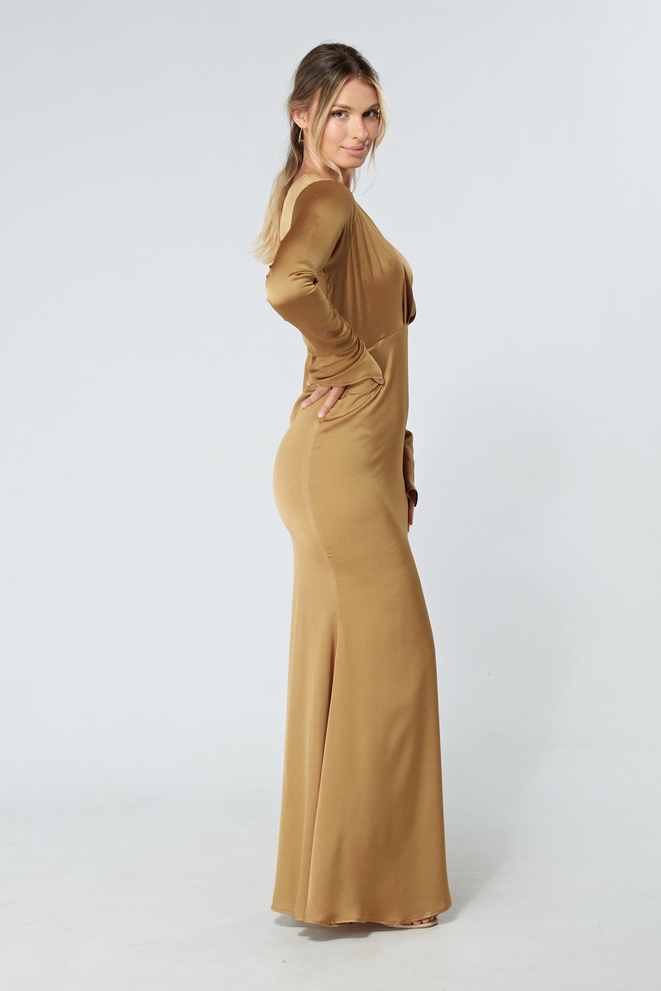 Alessandra Gold Satin-Feel Crepe Maxi Dress