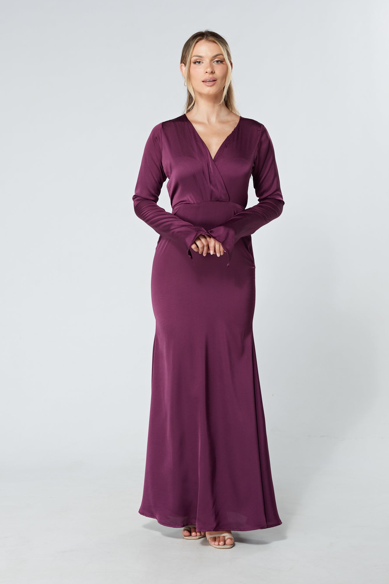 Alessandra Purple Satin-Feel Crepe Maxi Dress