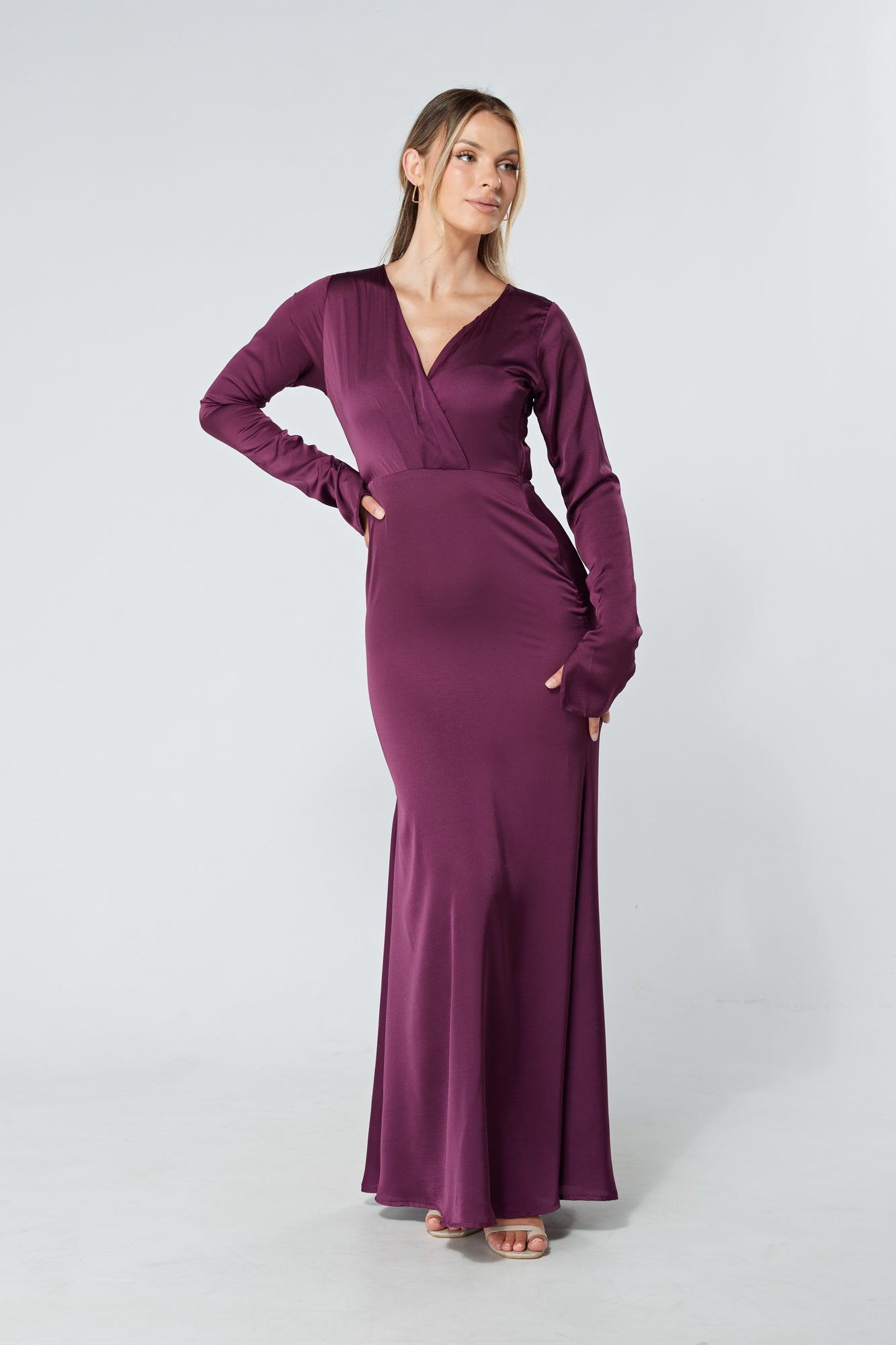 Alessandra Purple Satin-Feel Crepe Maxi Dress