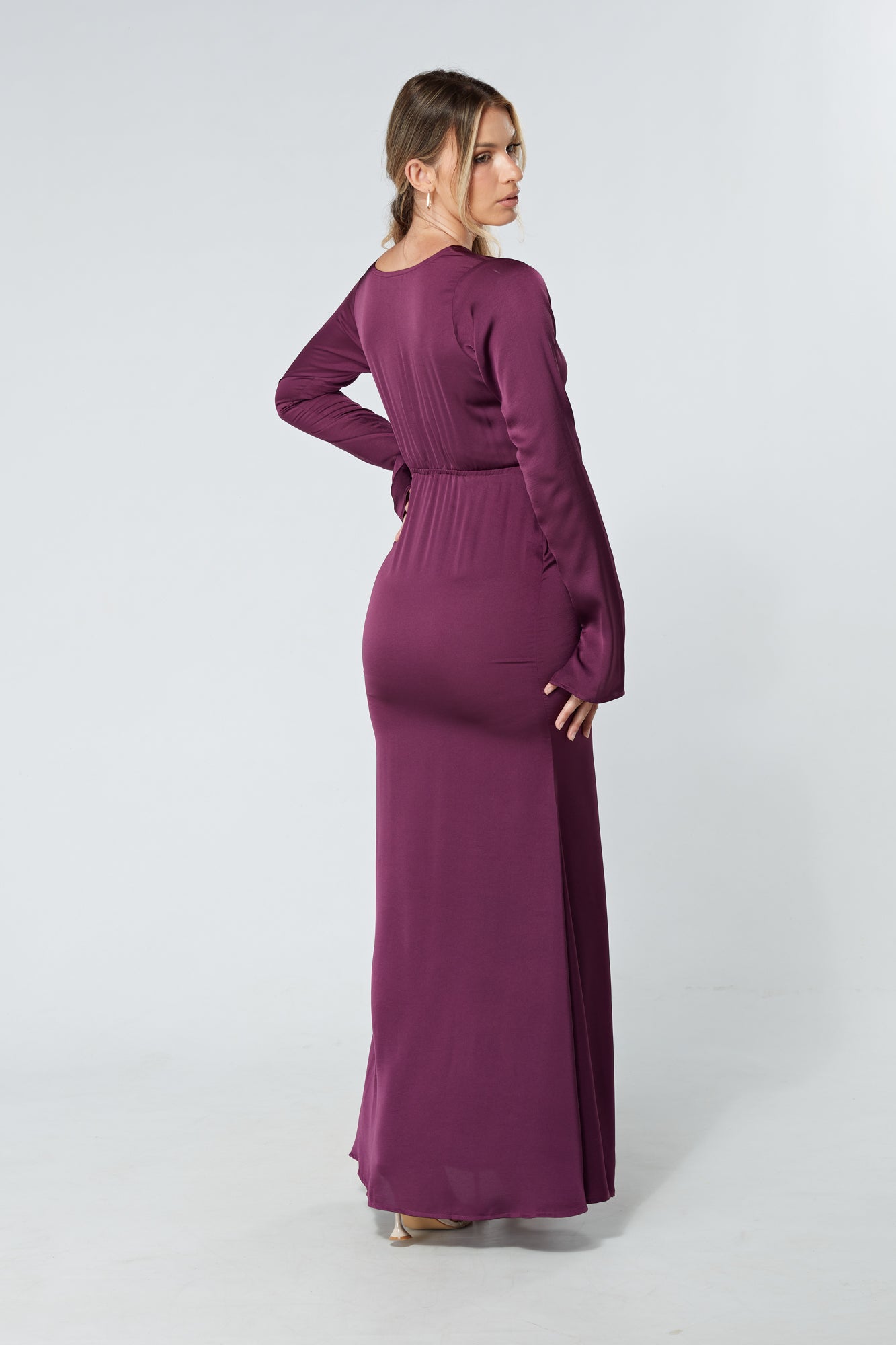 Alessandra Purple Satin-Feel Crepe Maxi Dress
