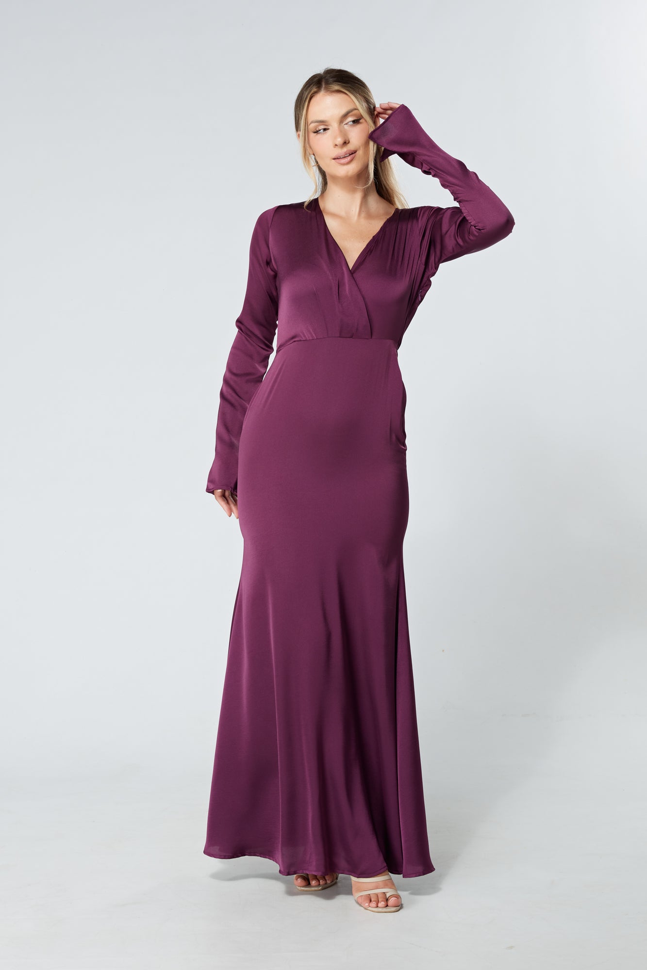 Alessandra Purple Satin-Feel Crepe Maxi Dress