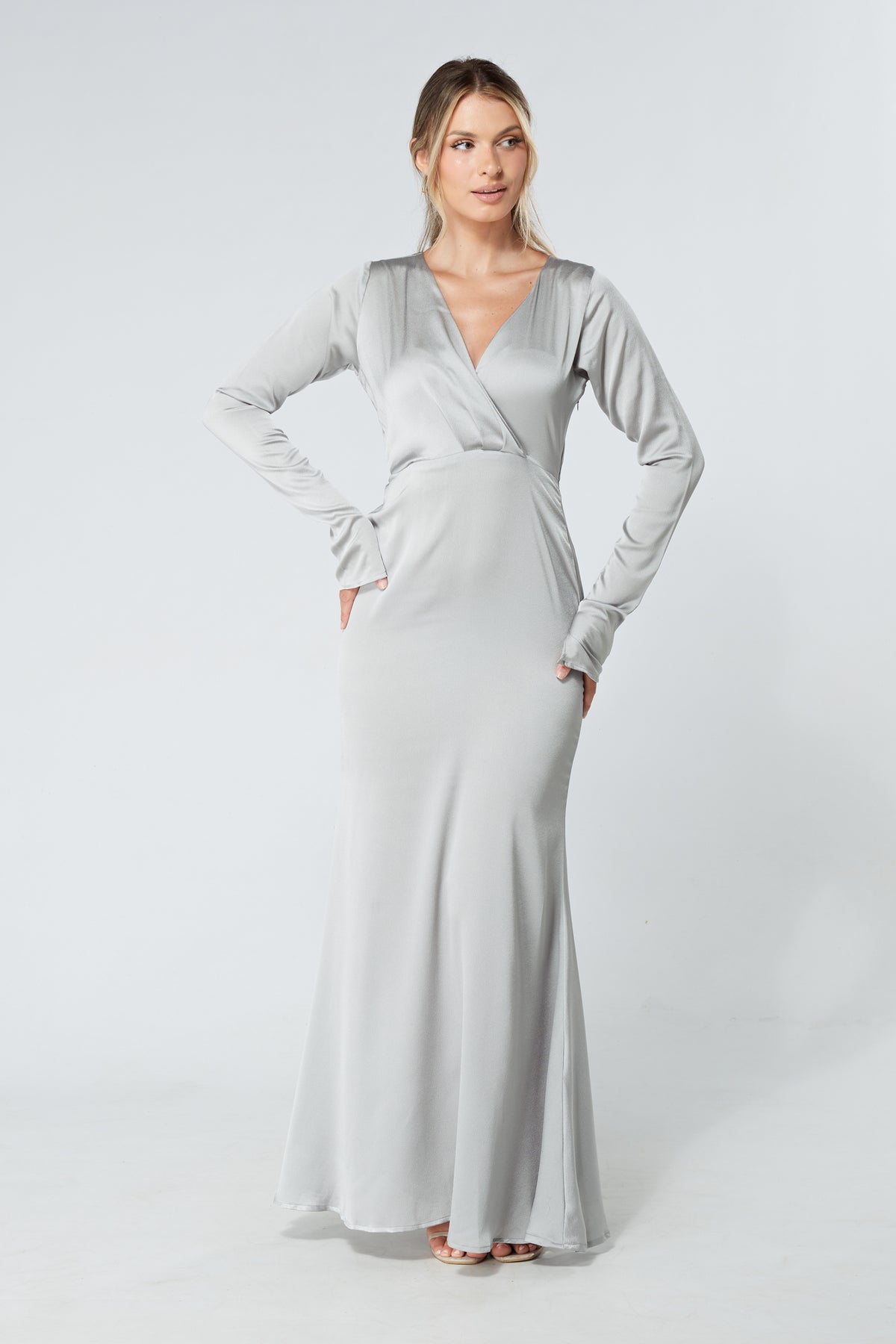 Alessandra Silver Satin-Feel Crepe Maxi Dress