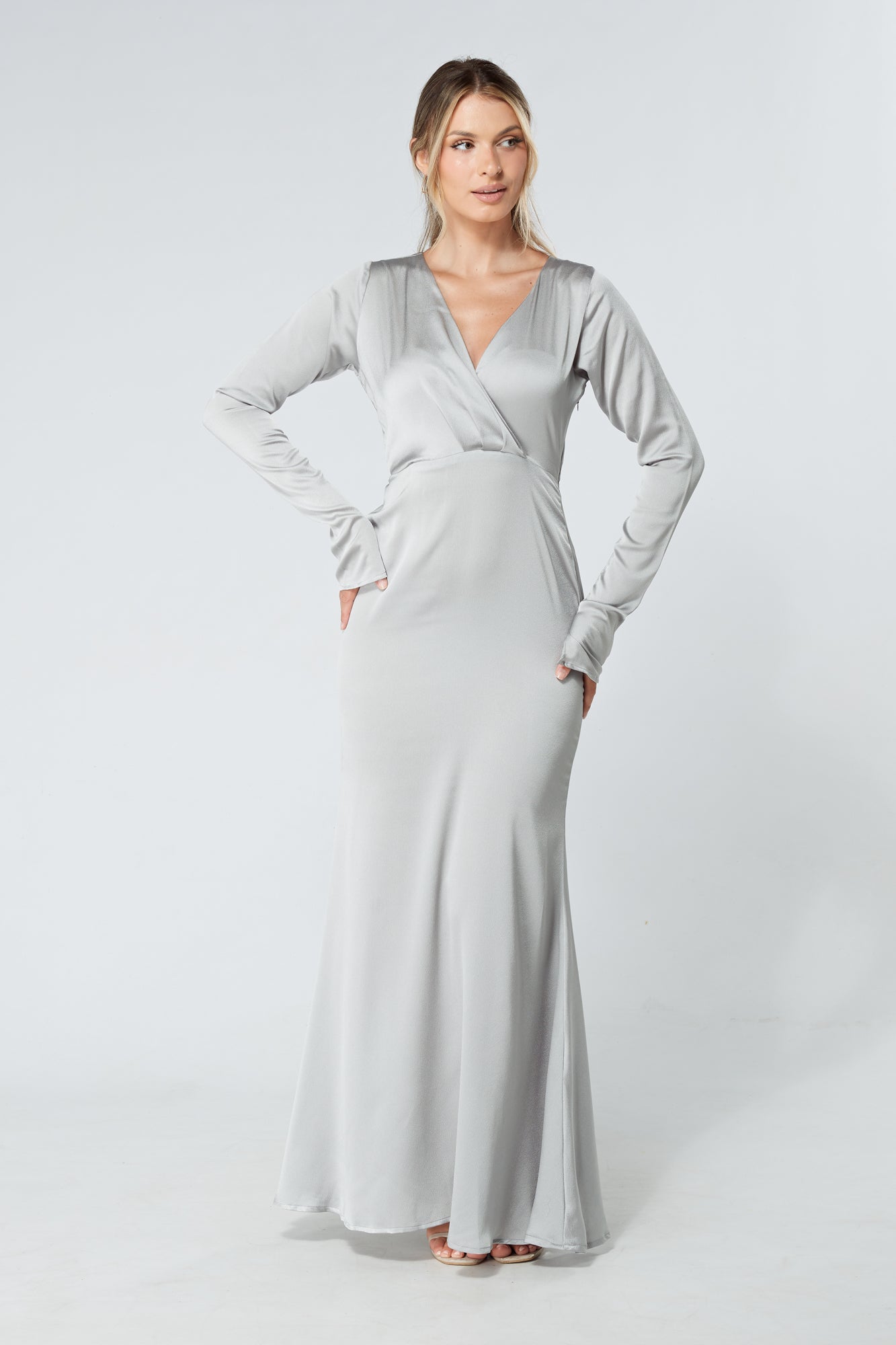Alessandra Silver Satin-Feel Crepe Maxi Dress
