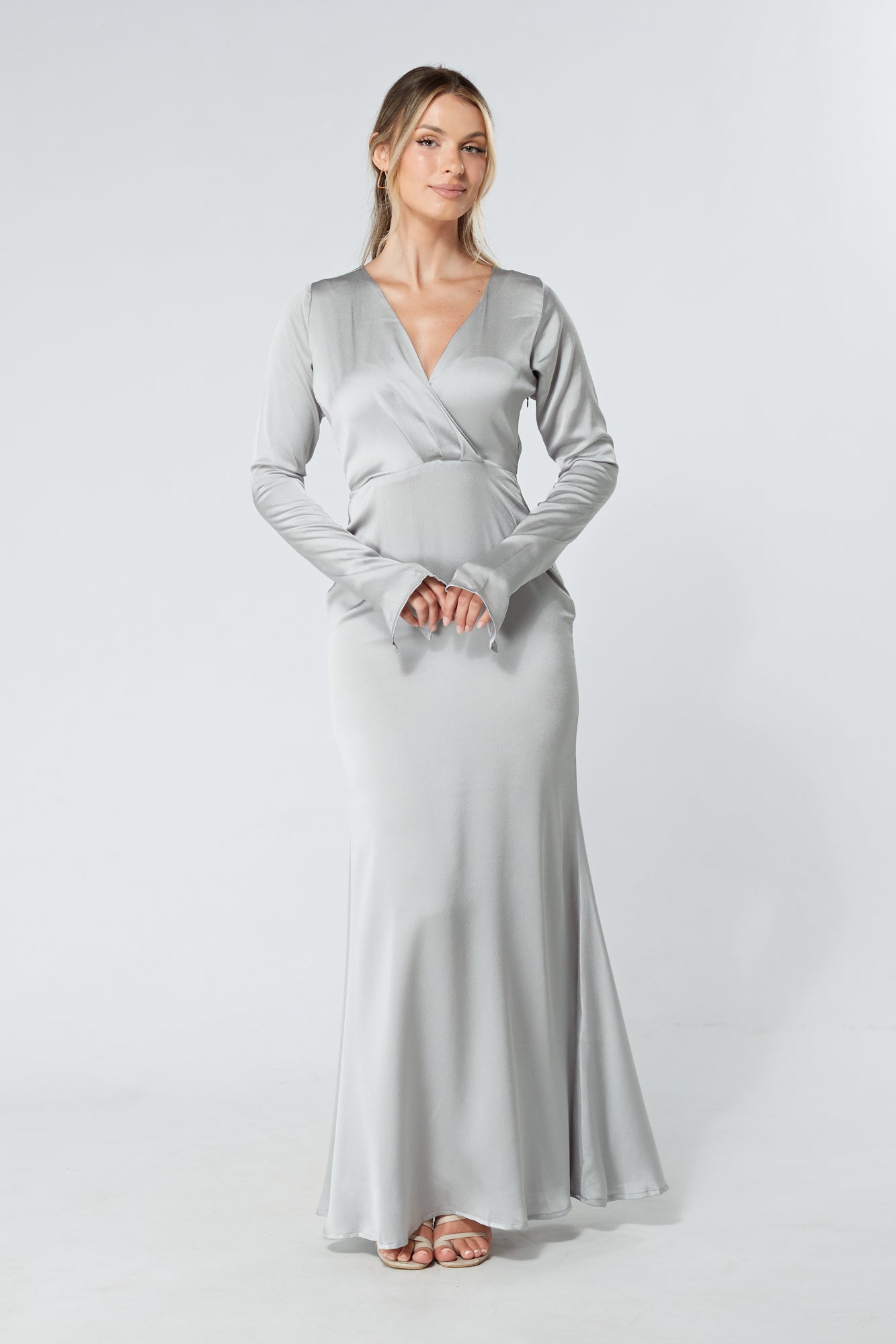 Alessandra Silver Satin-Feel Crepe Maxi Dress