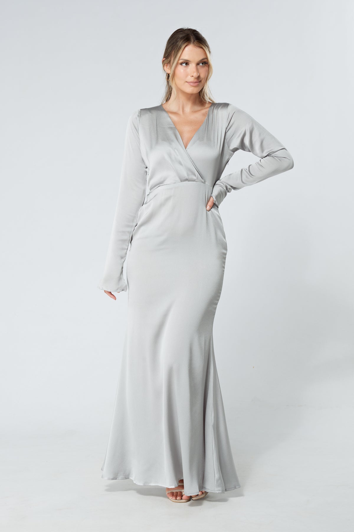 Alessandra Silver Satin-Feel Crepe Maxi Dress