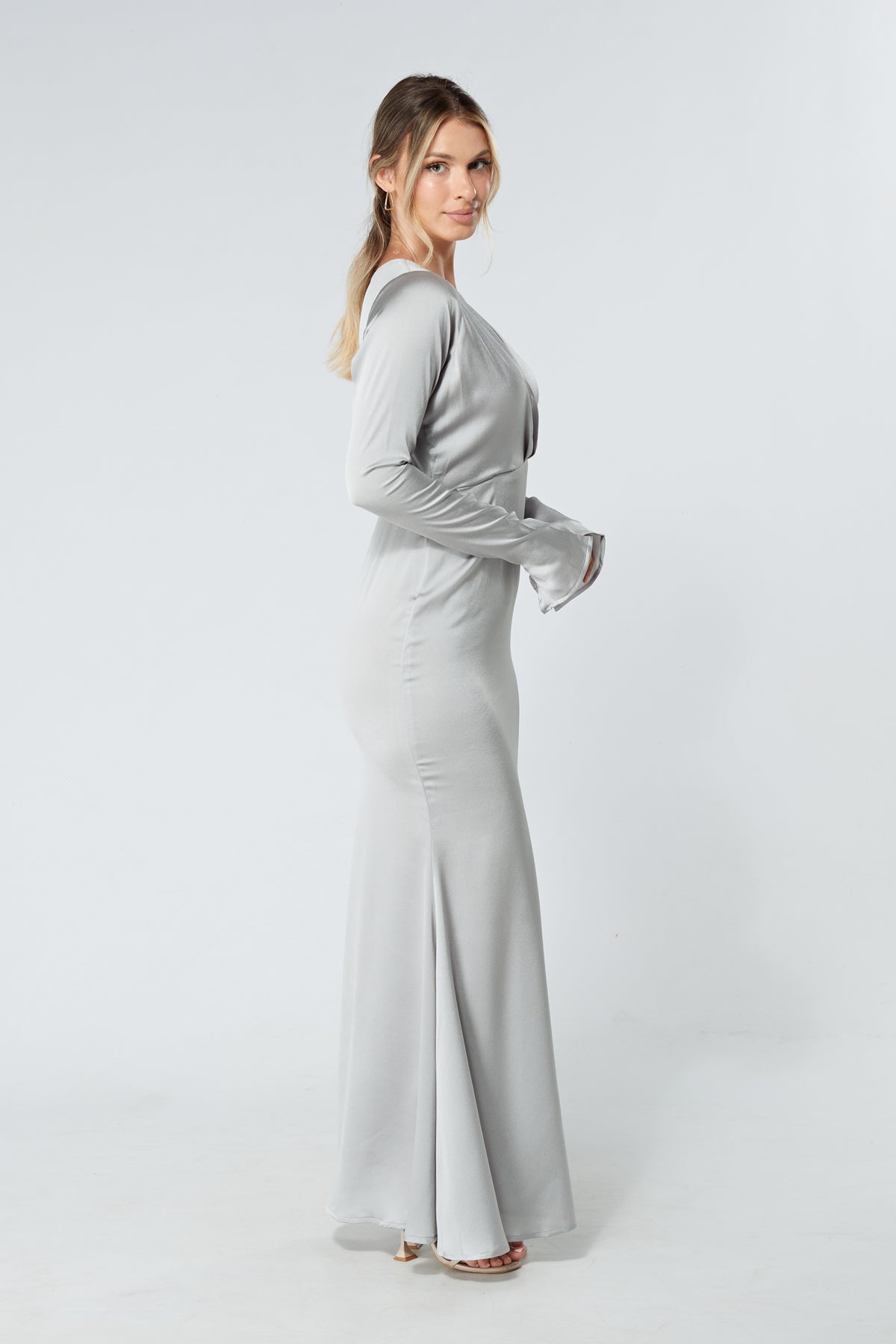 Alessandra Silver Satin-Feel Crepe Maxi Dress