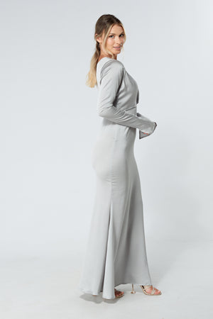 Alessandra Silver Satin-Feel Crepe Maxi Dress