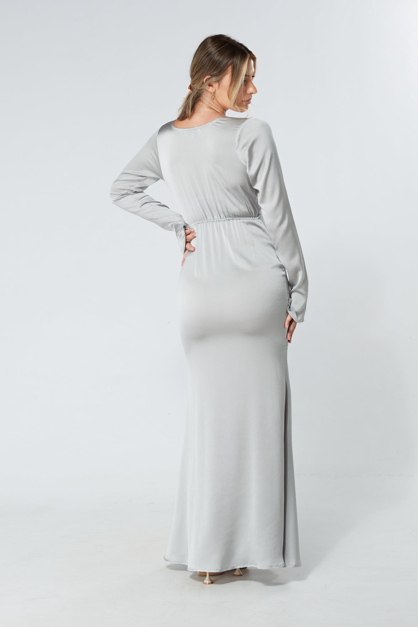 Alessandra Silver Satin-Feel Crepe Maxi Dress