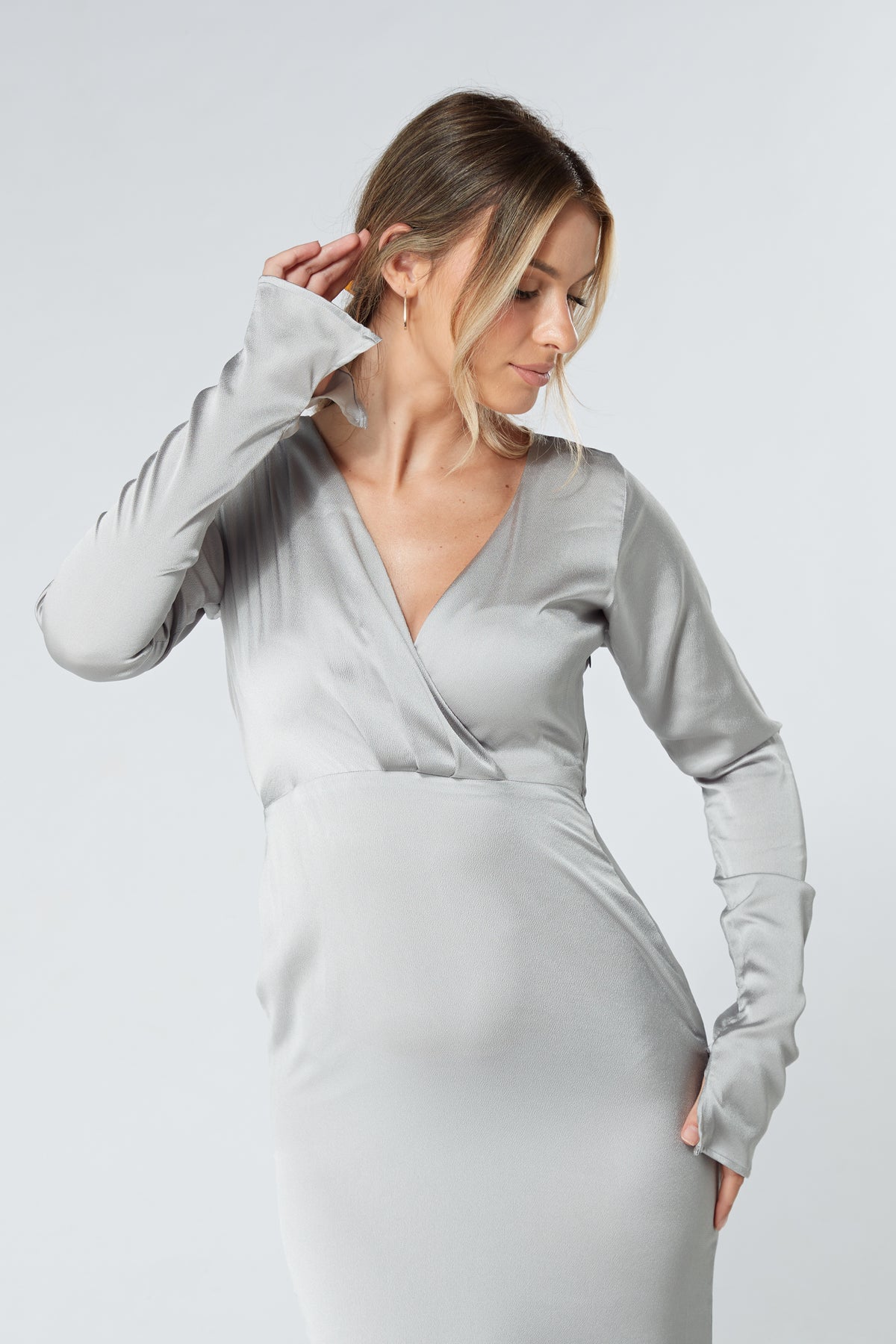 Alessandra Silver Satin-Feel Crepe Maxi Dress