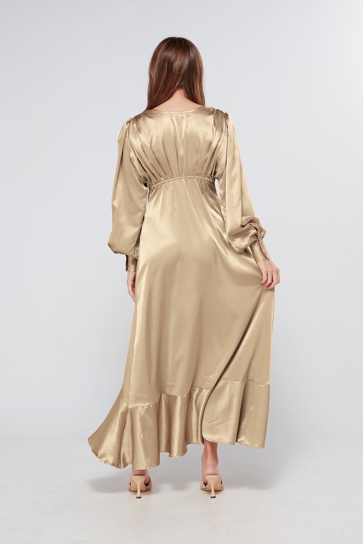 Charlize Light Gold Buttoned Front Maxi Dress