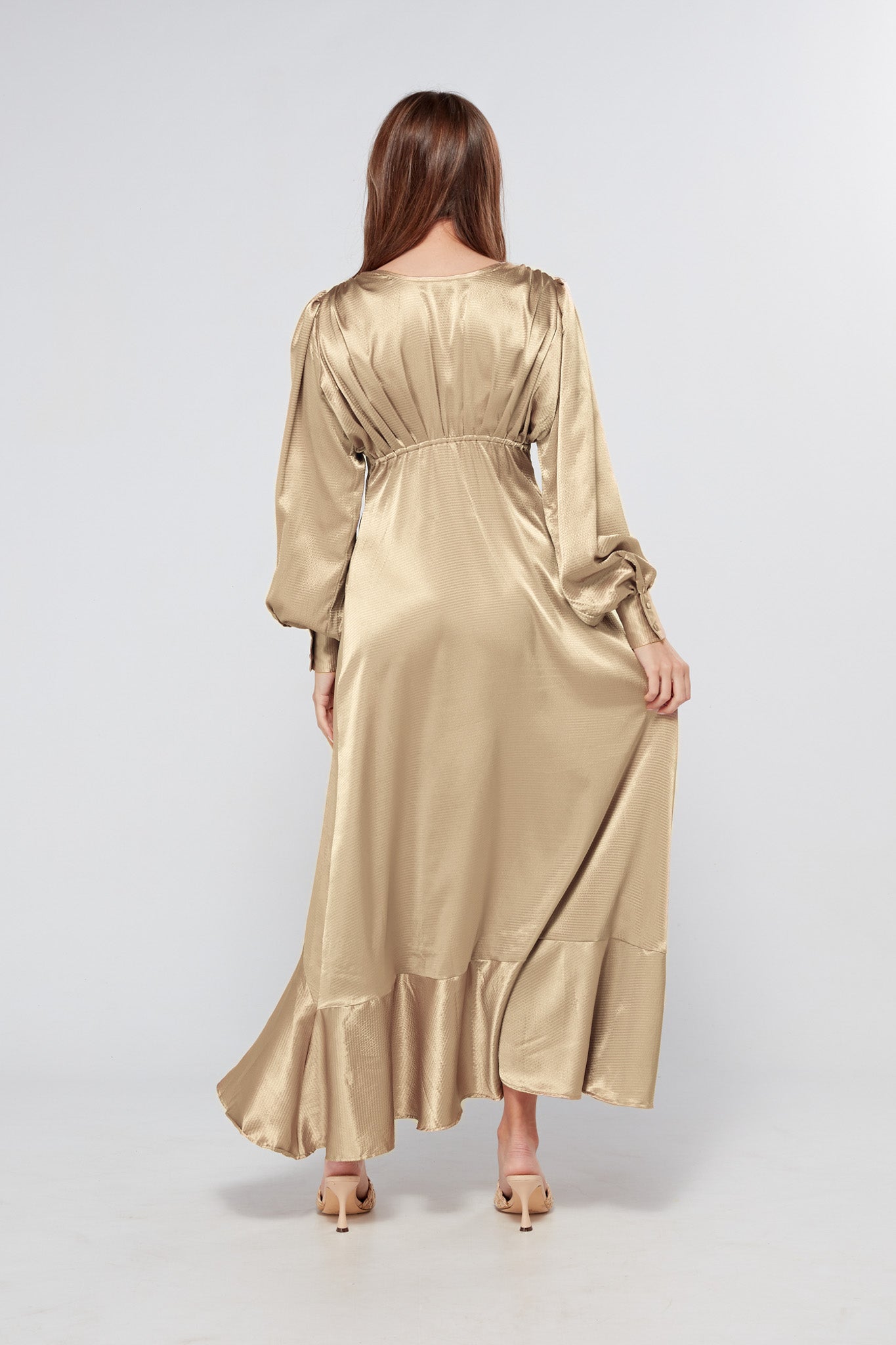 Charlize Light Gold Buttoned Front Maxi Dress