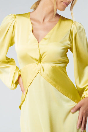 Calissa Yellow Satin-feel Folded Body Midaxi Dress - TAHLIRA