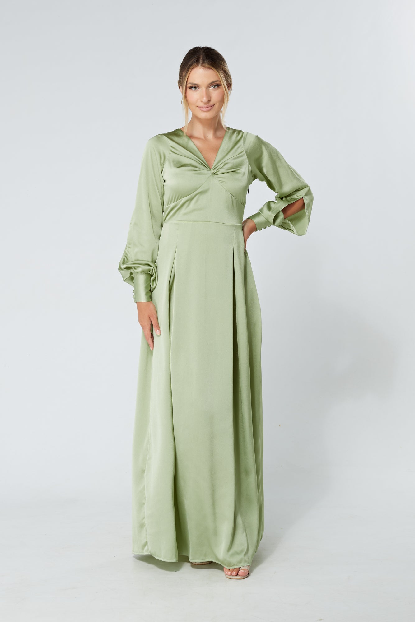 Delilah Olive Satin Maxi Dress