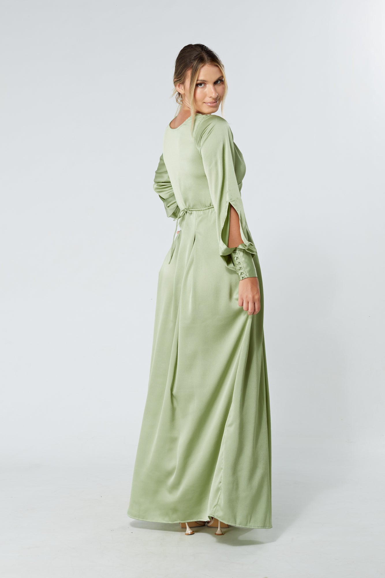 Delilah Olive Satin Maxi Dress