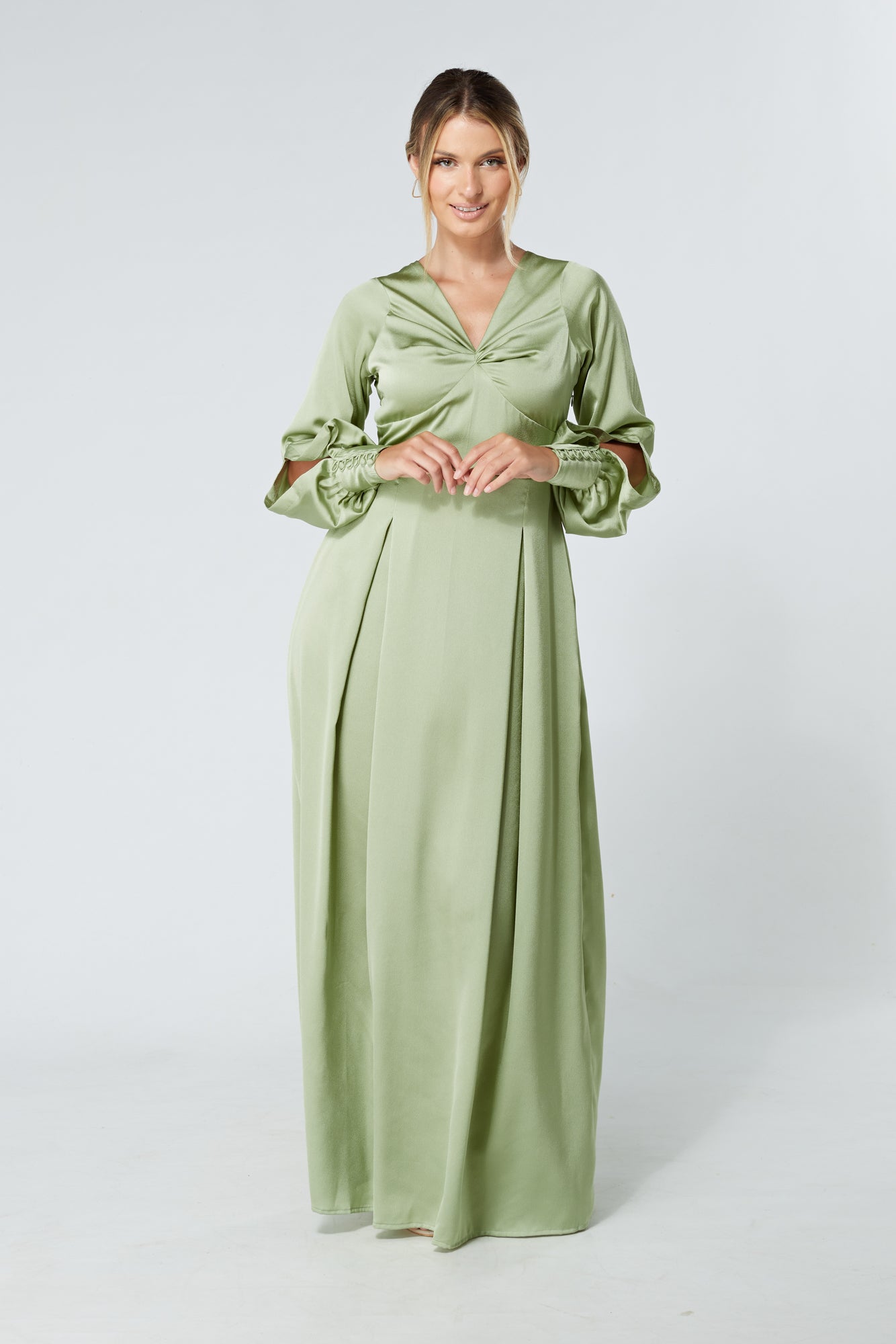 Delilah Olive Satin-Feel Crepe Maxi Dress