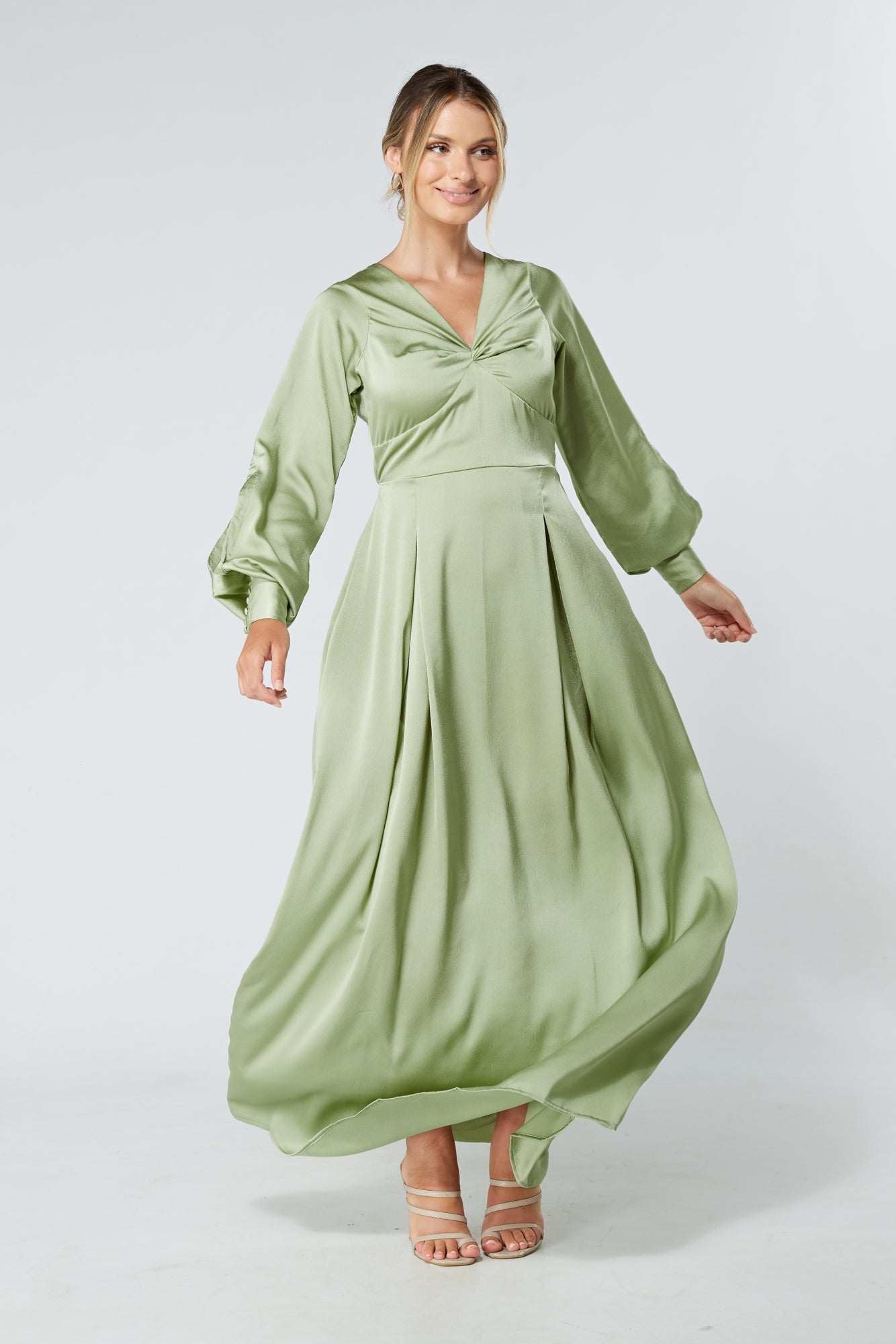 Delilah Olive Satin-Feel Crepe Maxi Dress