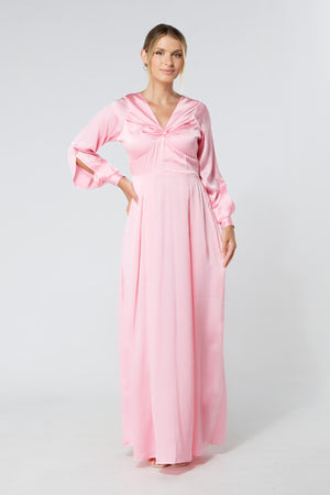 Delilah Rose Satin-Feel Crepe Maxi Dress With Ruched Sleeves