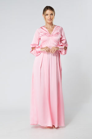 Delilah Rose Satin-Feel Crepe Maxi Dress With Ruched Sleeves