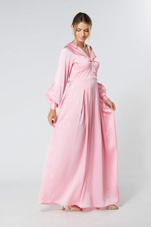 Delilah Rose Satin-Feel Crepe Maxi Dress With Ruched Sleeves