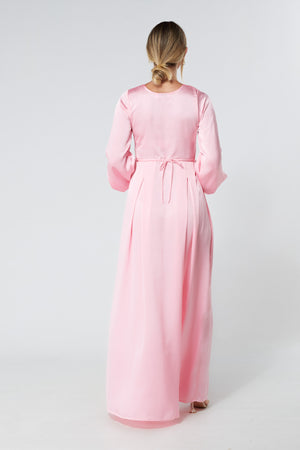 Delilah Rose Satin-Feel Crepe Maxi Dress With Ruched Sleeves