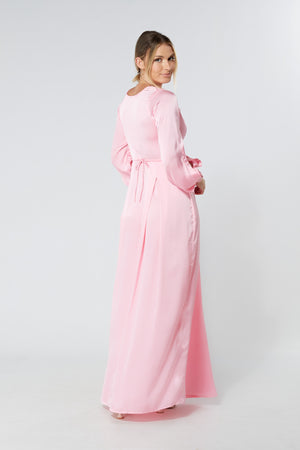 Delilah Rose Satin-Feel Crepe Maxi Dress With Ruched Sleeves