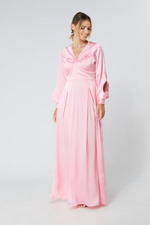 Delilah Rose Satin-Feel Crepe Maxi Dress With Ruched Sleeves