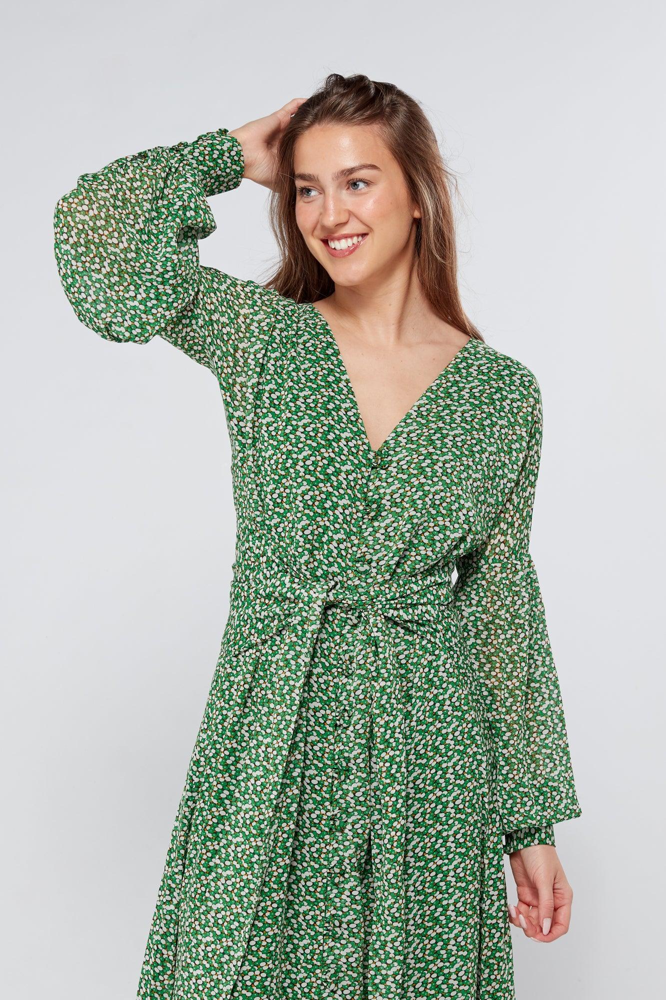 Sofia Green Front Belted Midi Dress - TAHLIRA