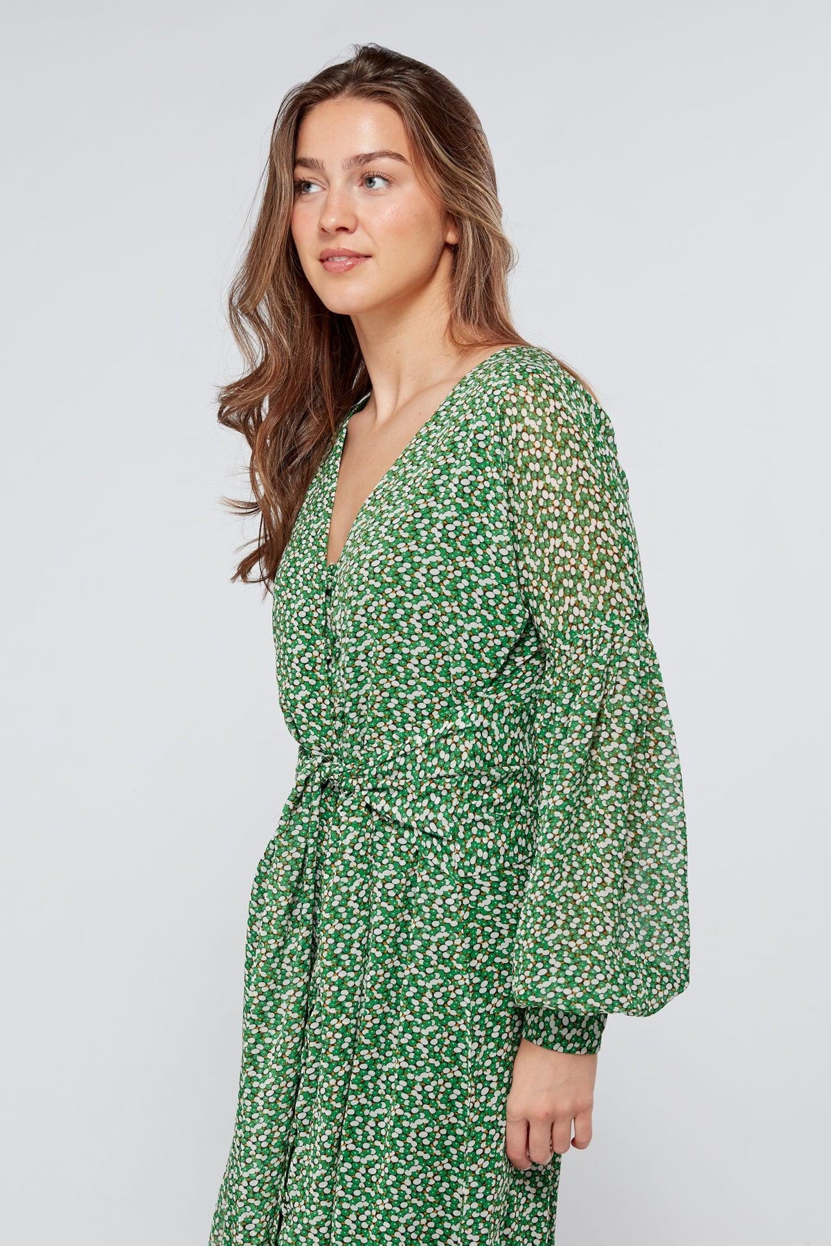 Sofia Green Front Belted Midi Dress - TAHLIRA