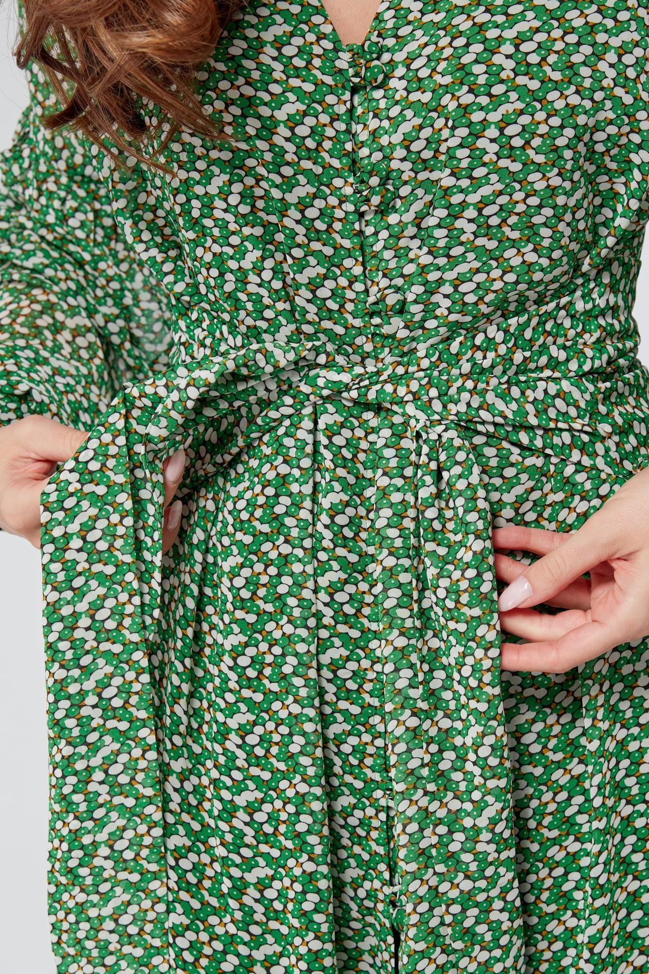 Sofia Green Front Belted Midi Dress - TAHLIRA