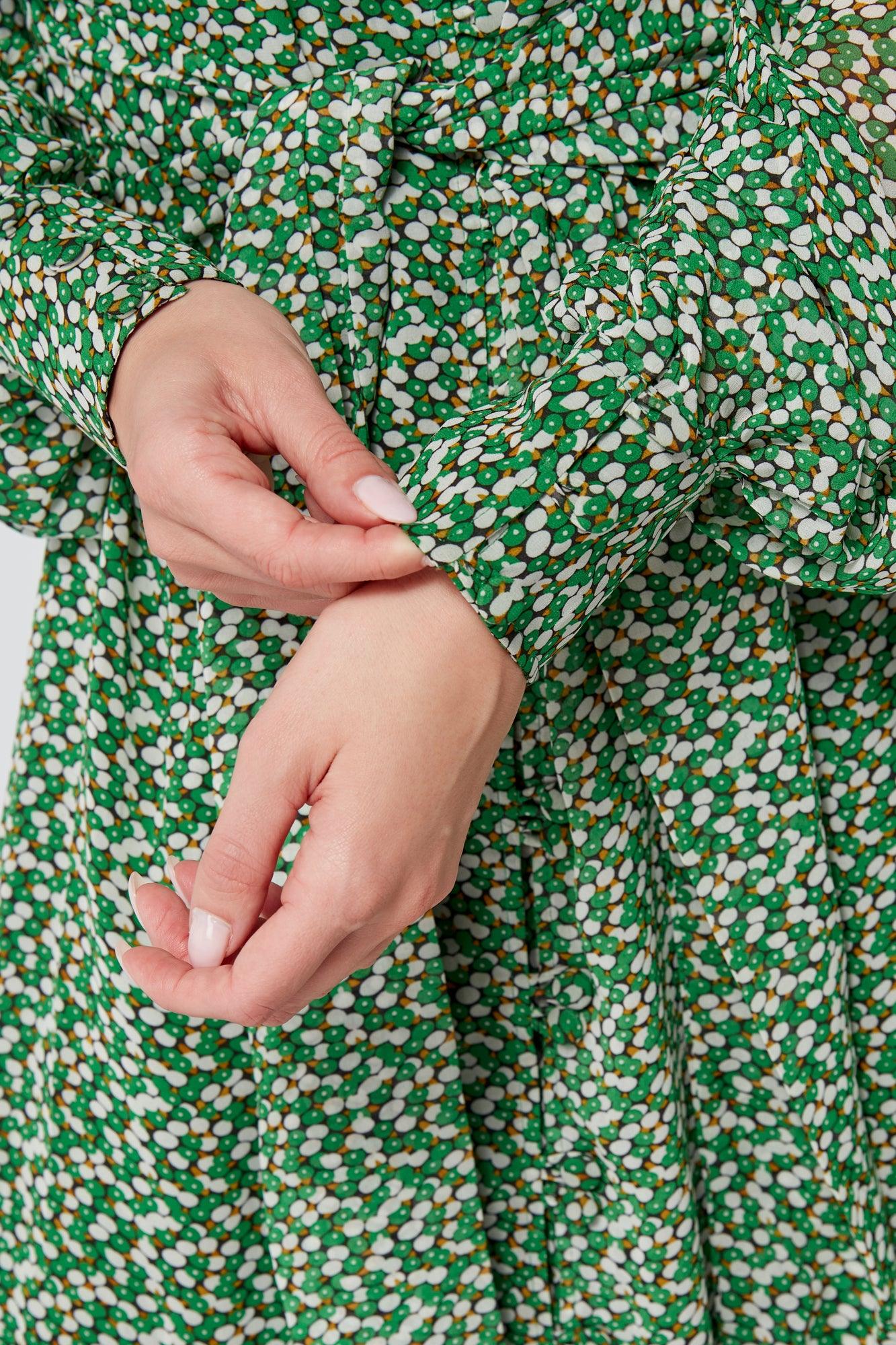 Sofia Green Front Belted Midi Dress - TAHLIRA