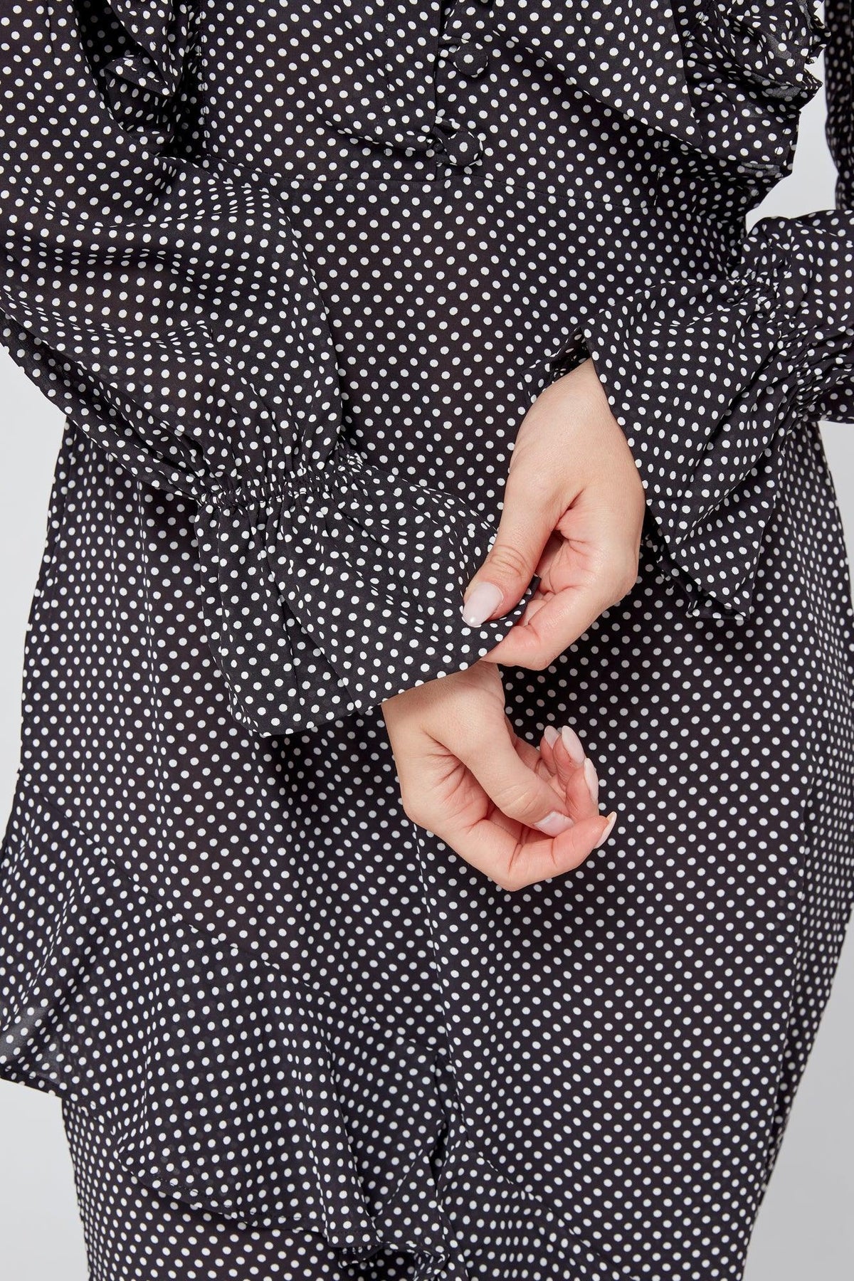 Anais Black And White Dotted Maxi Dress With Bowtie - TAHLIRA