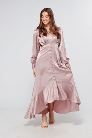 Charlize Dusty Pink Buttoned Front Maxi Dress - TAHLIRA