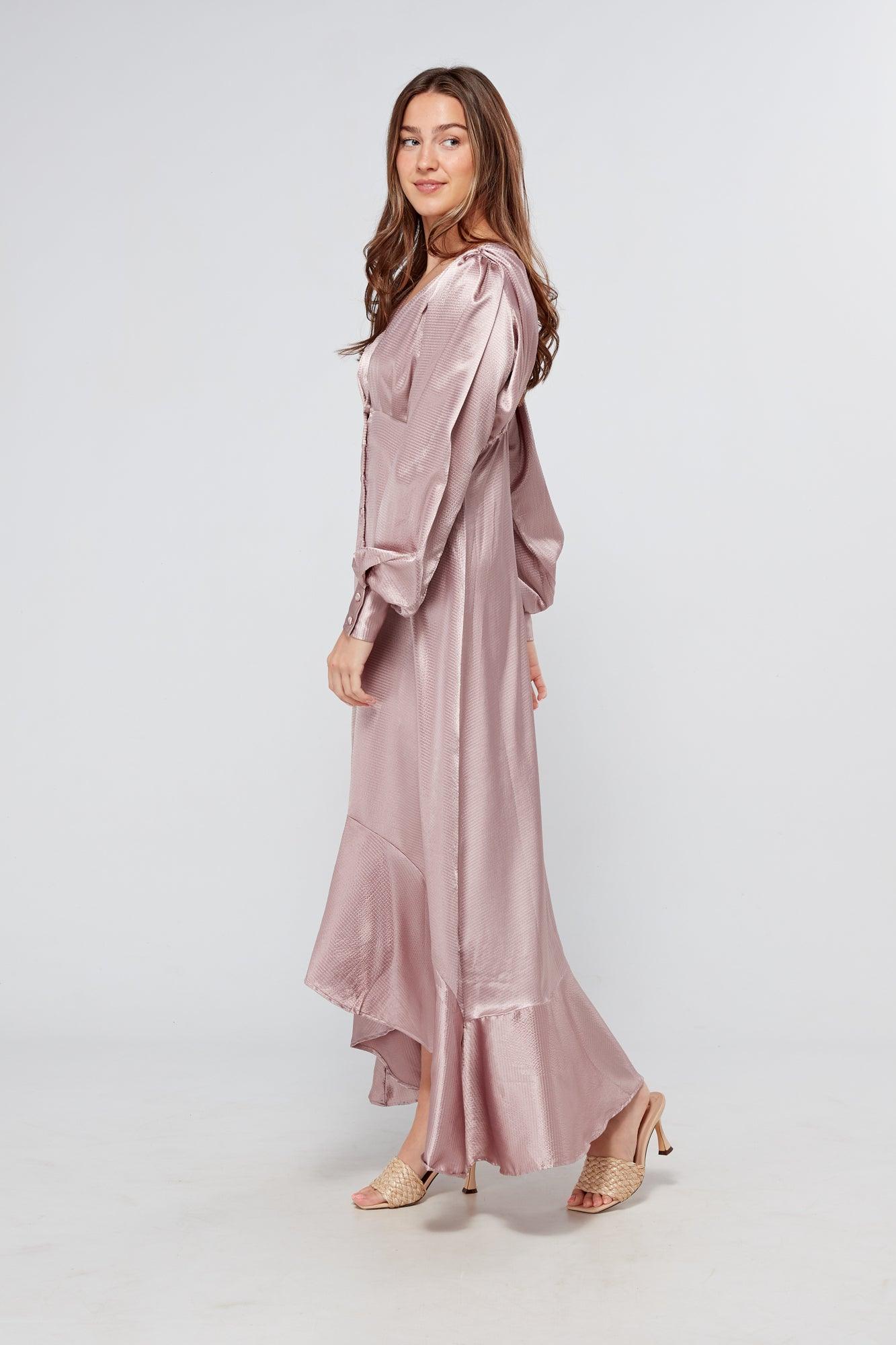 Charlize Dusty Pink Buttoned Front Maxi Dress - TAHLIRA