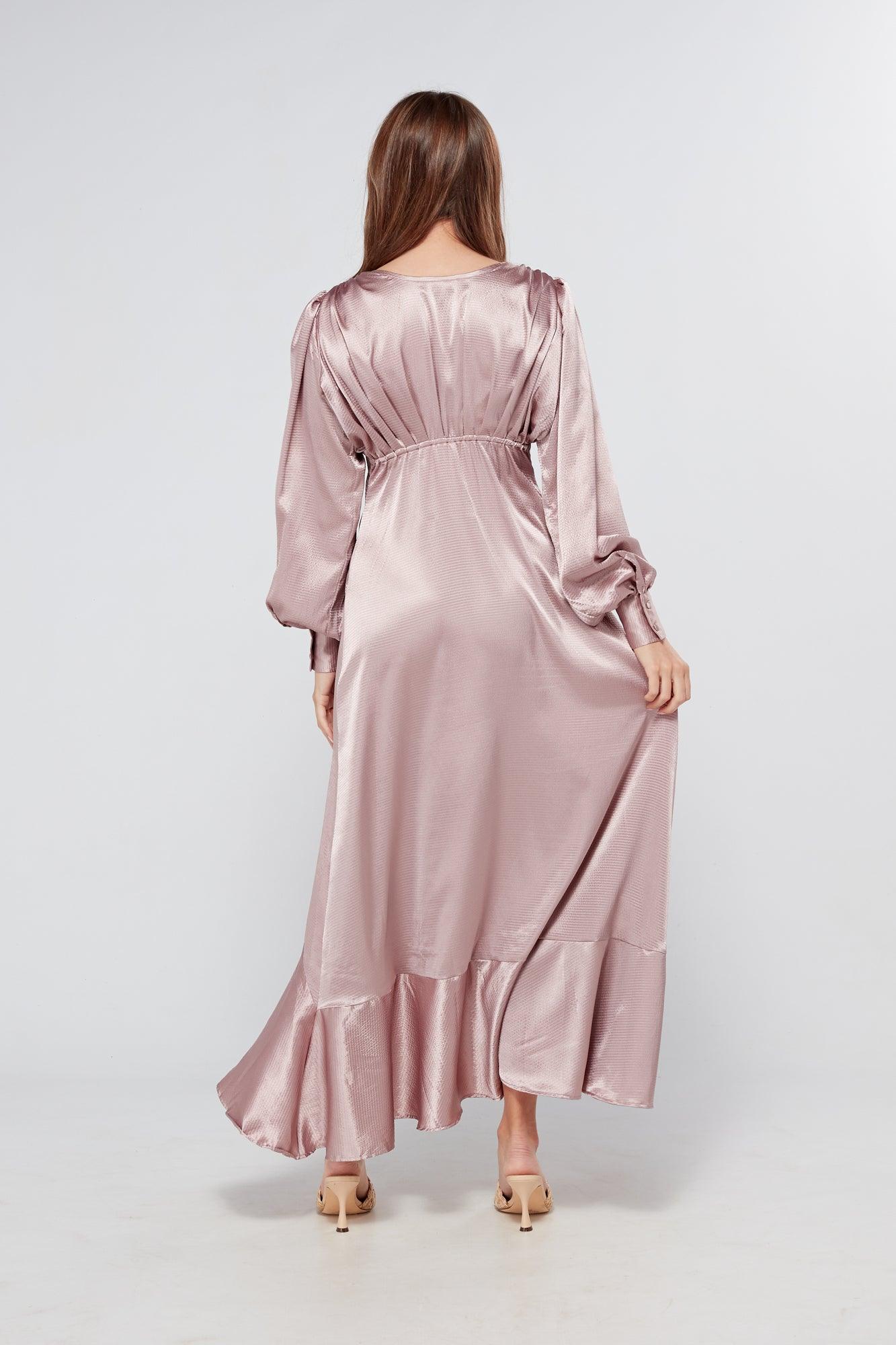 Charlize Dusty Pink Buttoned Front Maxi Dress - TAHLIRA