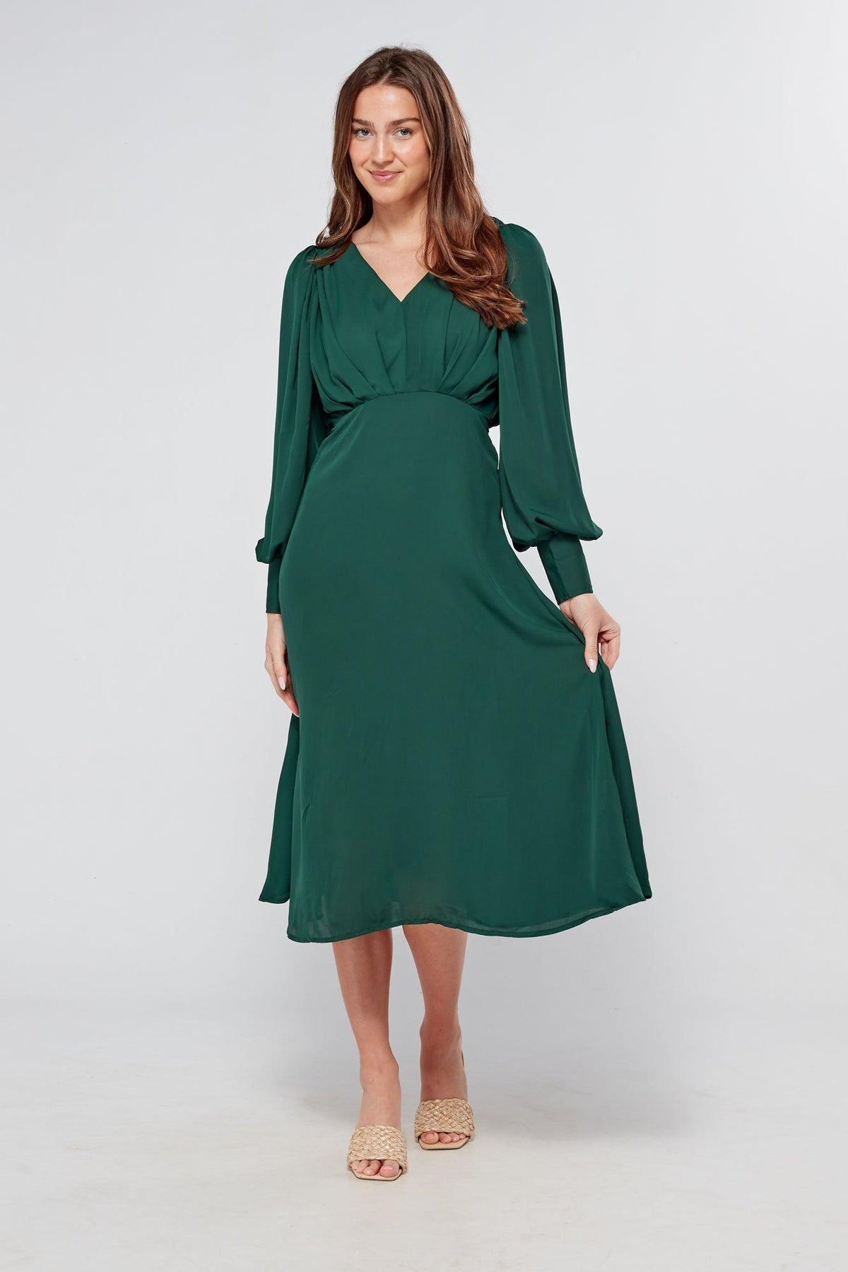 Layalina Emerald Green Midi Dress - TAHLIRA