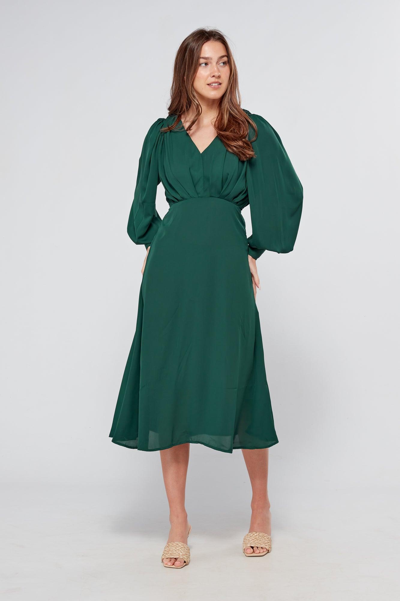 Layalina Emerald Green Midi Dress - TAHLIRA