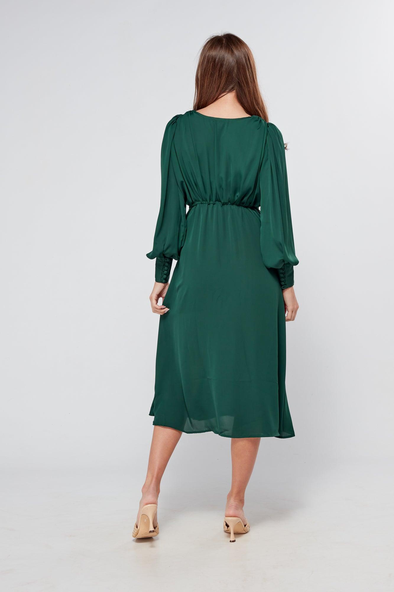 Layalina Emerald Green Midi Dress - TAHLIRA