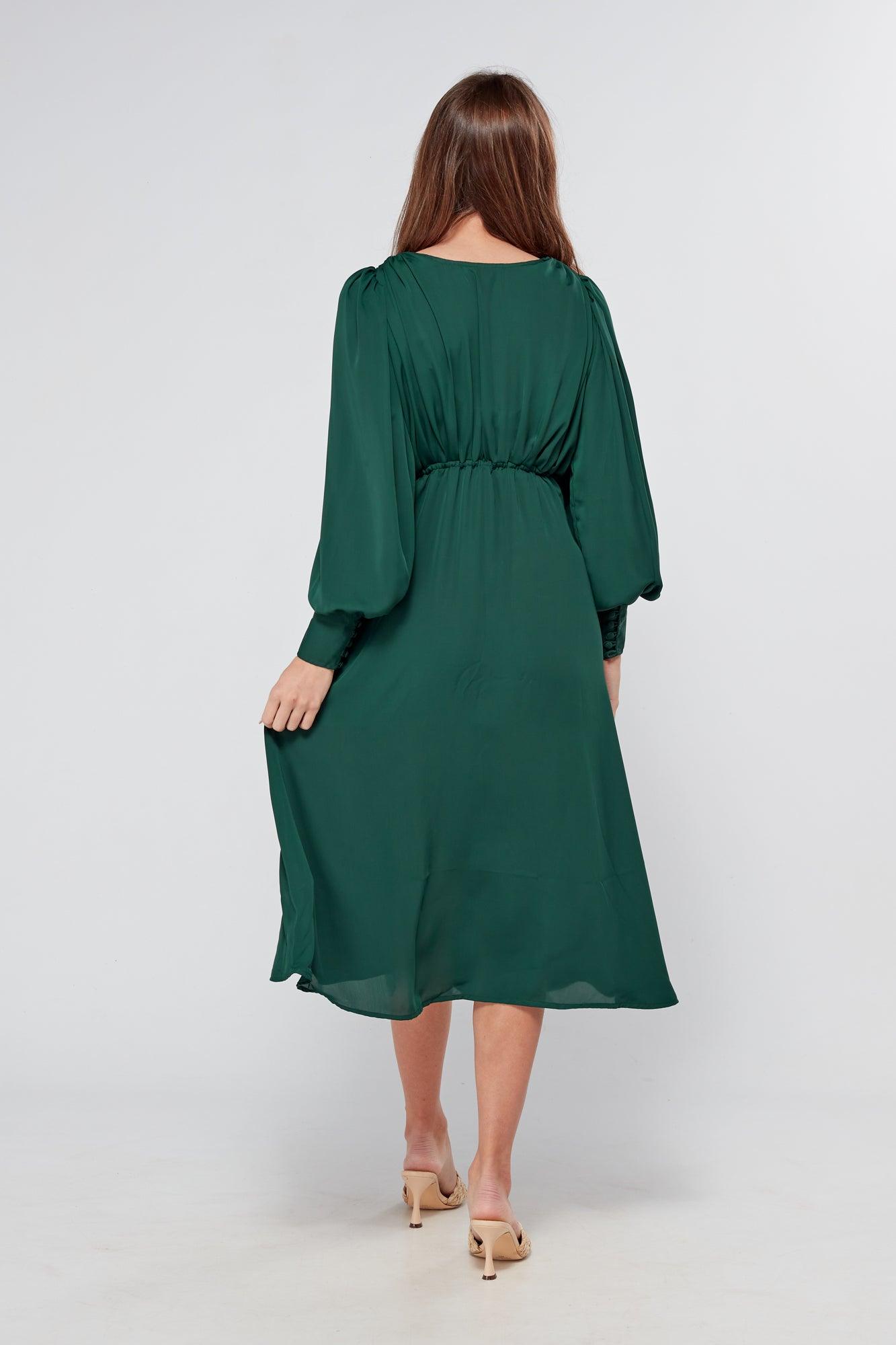 Layalina Emerald Green Midi Dress - TAHLIRA