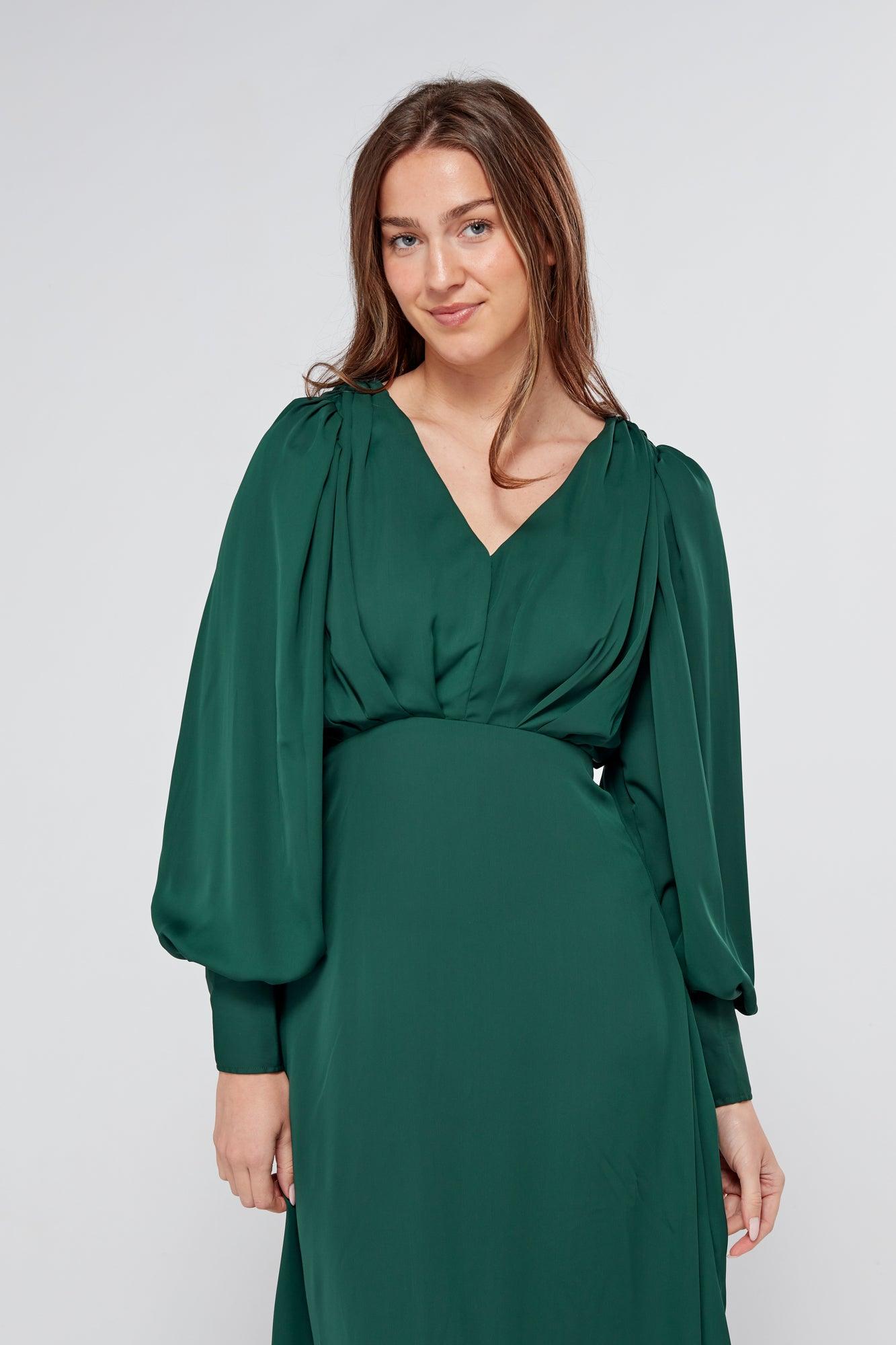 Layalina Emerald Green Midi Dress - TAHLIRA