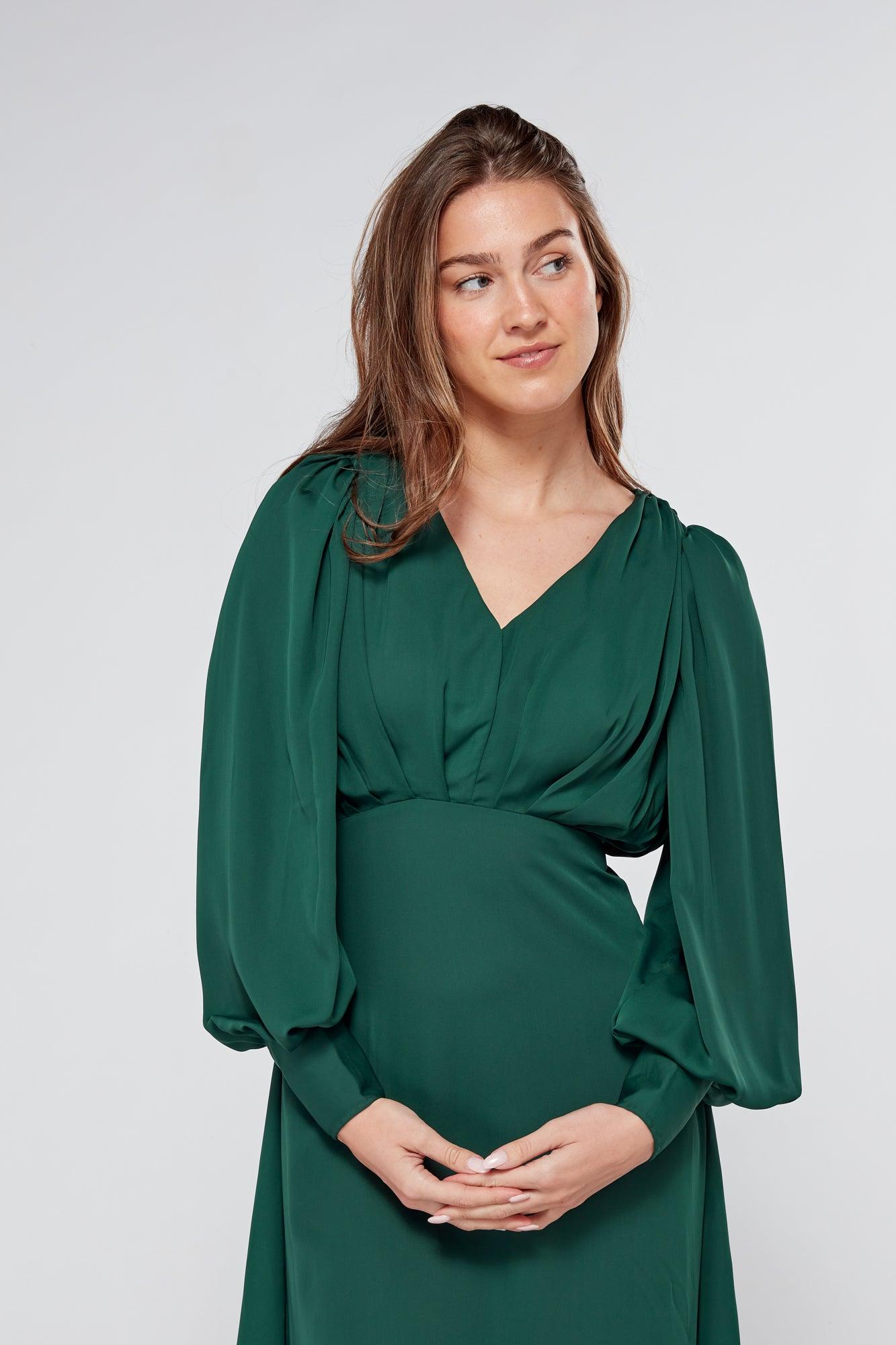 Layalina Emerald Green Midi Dress - TAHLIRA