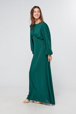 Essina Green Maxi Georgette With String Back And Round Waist Line - TAHLIRA