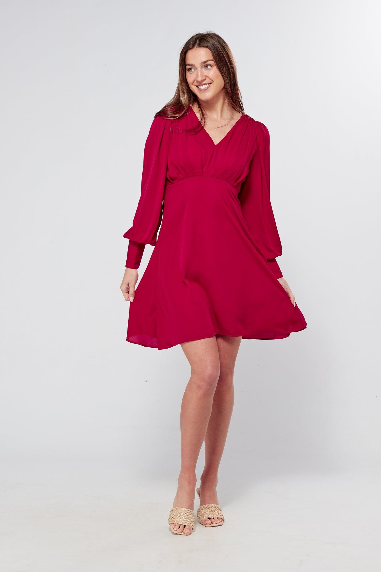 Sienna Red Georgette Mini Dress - TAHLIRA