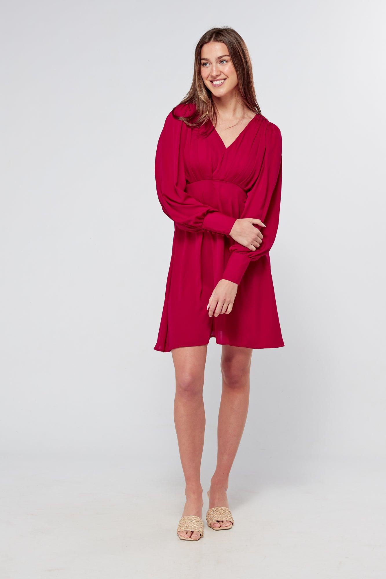 Sienna Red Georgette Mini Dress - TAHLIRA