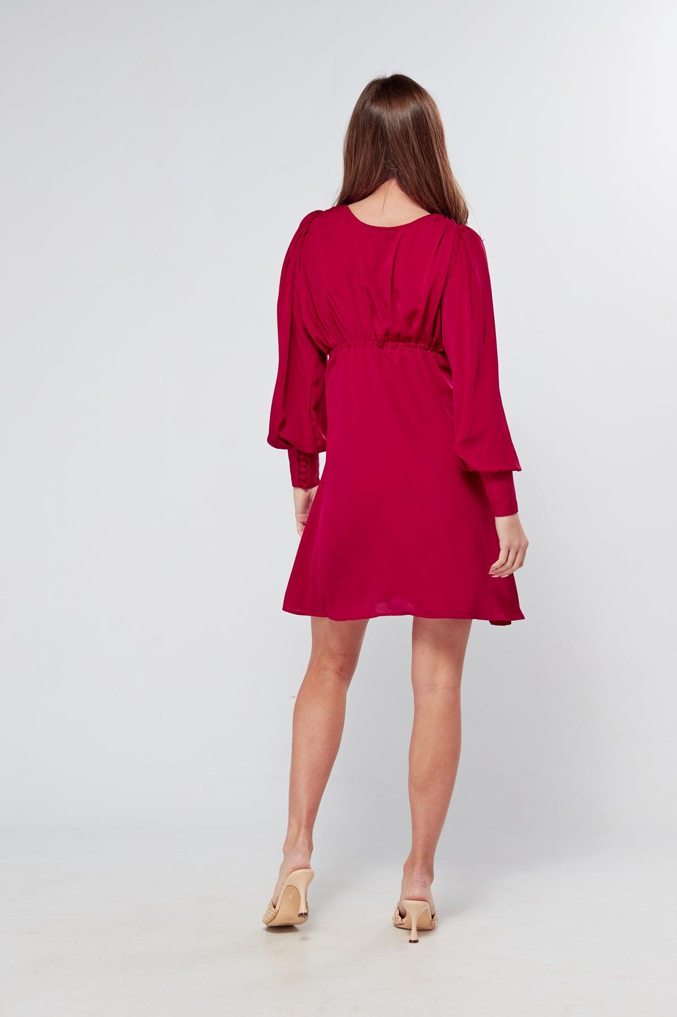 Sienna Red Georgette Mini Dress - TAHLIRA