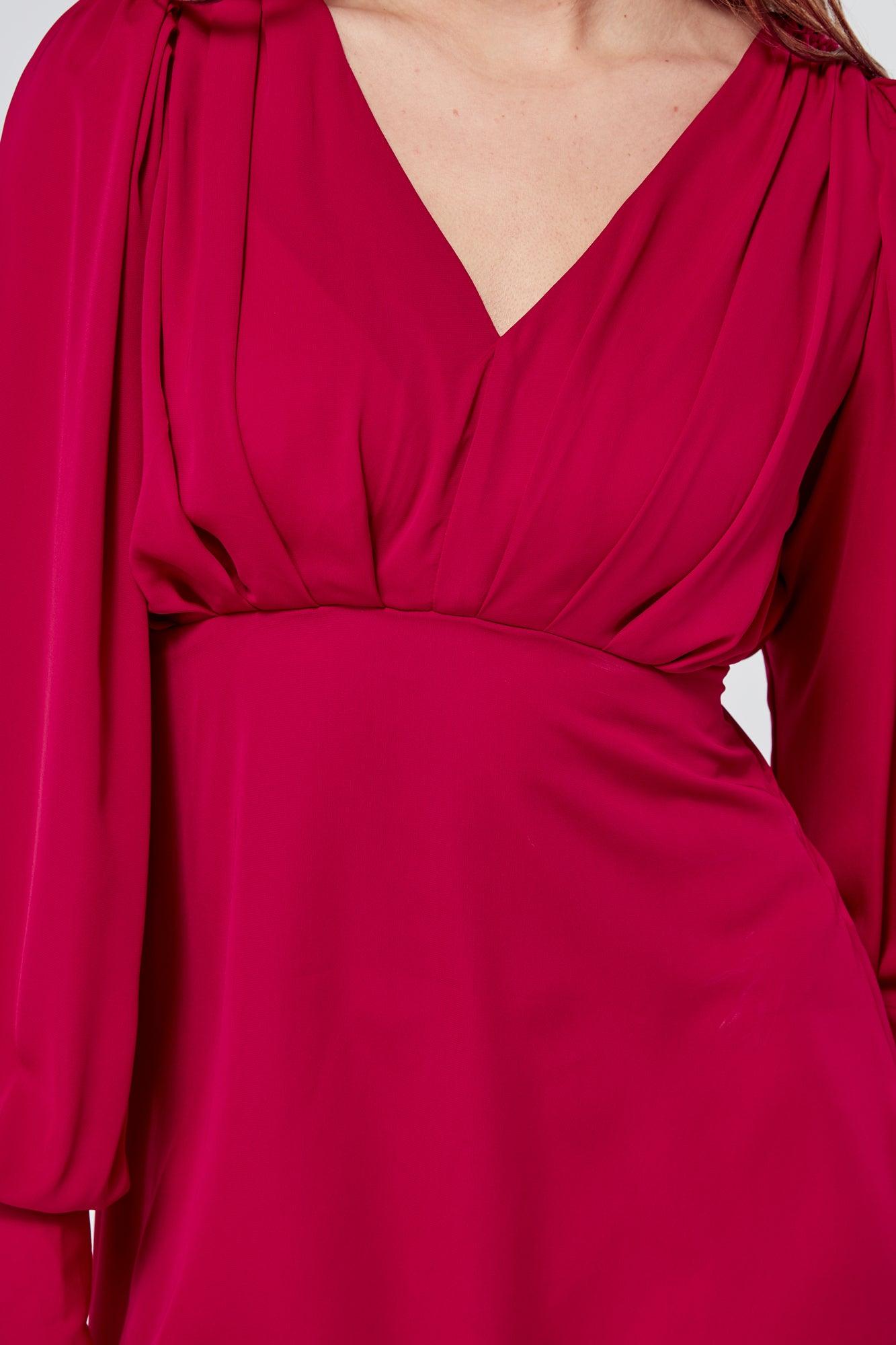 Sienna Red Georgette Mini Dress - TAHLIRA
