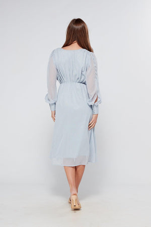 Giselle Blue and Gold Midi Dress - TAHLIRA