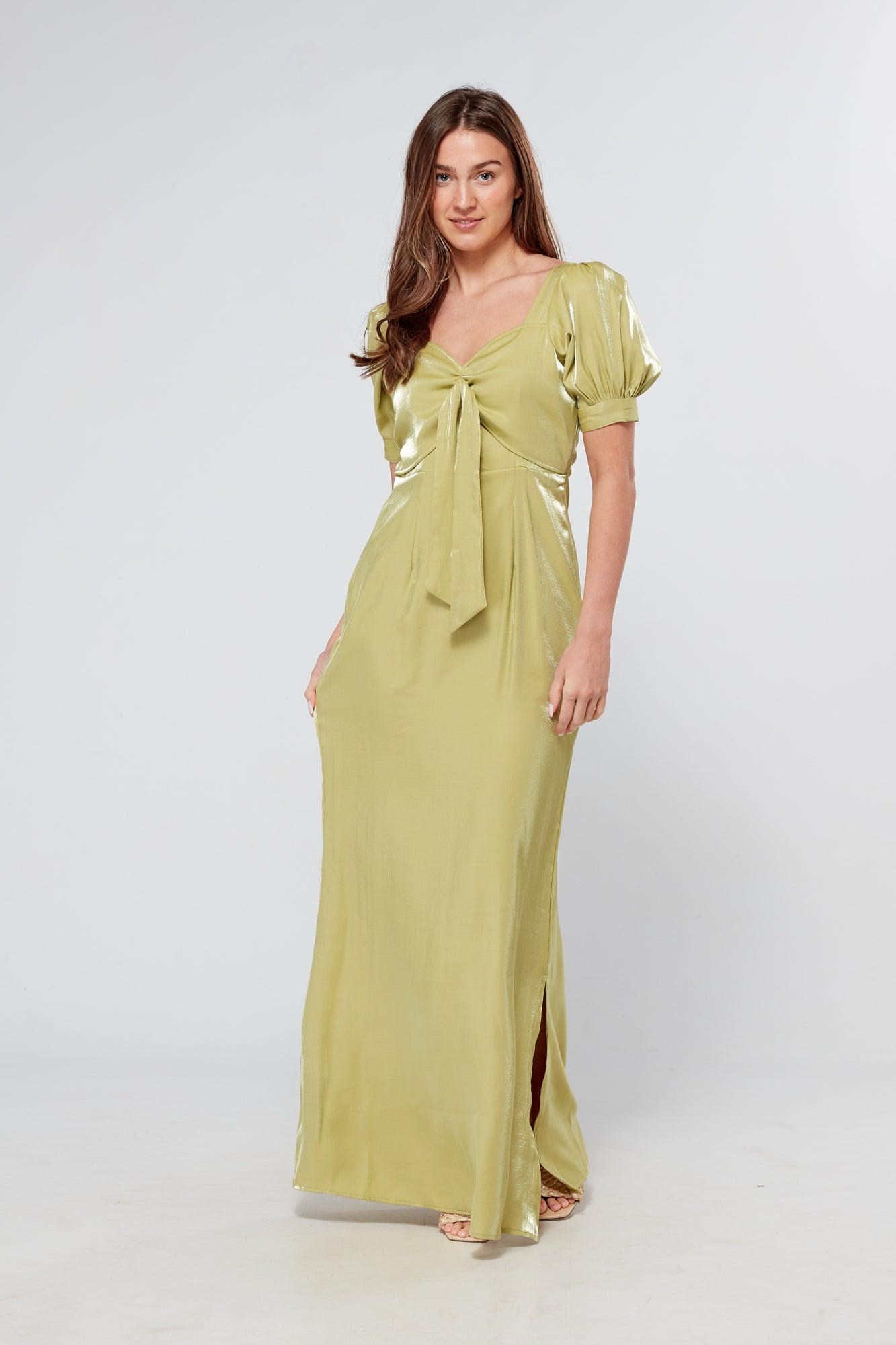 Messika Pistachio Short Sleeve Maxi Dress Shimmer - TAHLIRA